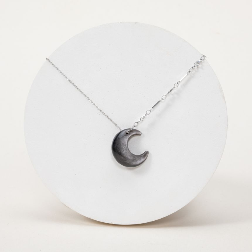 Pendentif Moona - Obsidienne Argentée